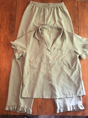Sage Ruffle Soft Girl Coquette Pajama Set | Size M | Cottagecore Loungewear